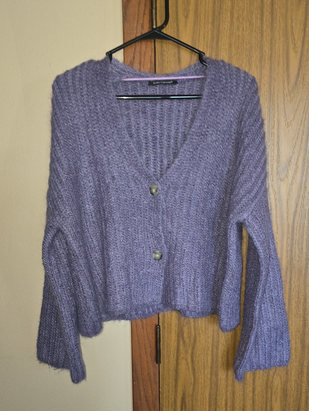 Cropped Lavender V-Neck Button Cardigan Sweater